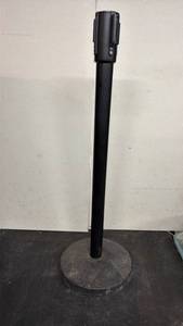 lot 196 image: Black Retractable Belt Stanchion Post with Round Base - Retail $0
