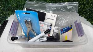 lot 207 image: Office Supplies Lot Markers Labels Hole Punch Cleaner - Retail $0