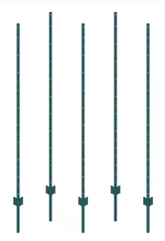 lot 57 image: 6 x 2 Fence Post, U-Post Heavy-Duty Metal Fence Posts, Sturdy Steel Fence Stakes for Garden Yard, Lawn, Green (5-Pack)