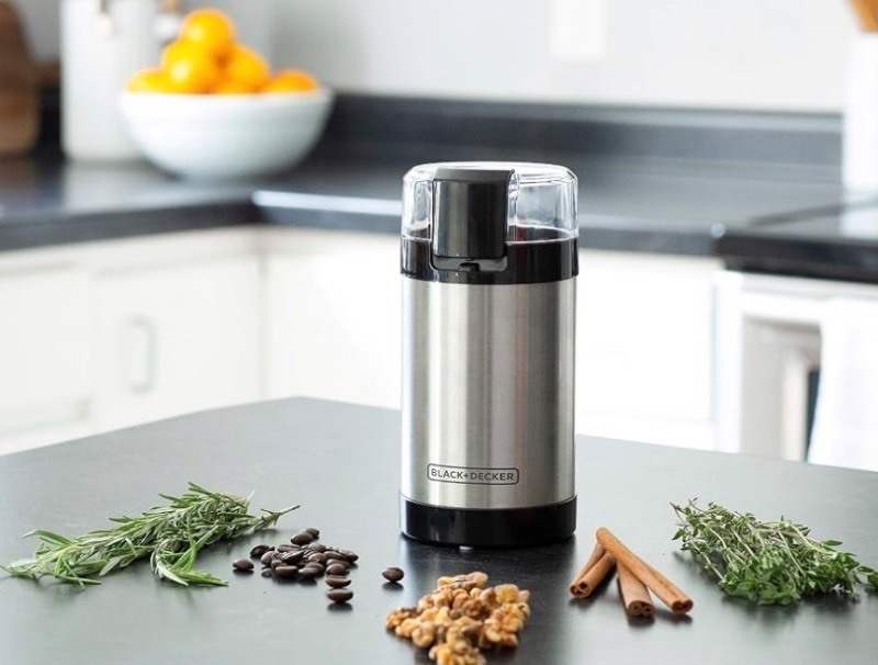 lot 43 image: BLACKDECKER One-Touch Coffee & Spice Grinder with Stainless Steel Blades Stainless steel grinder with one-touch control, safety lock and capacity for up to 12 cups of coffee