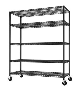 lot 38 image: 5-Tiers Steel Adjustable Garage Storage Shelving Unit in Black with Wheels (55.12 in. W x 75.59 in. H x 23.62 in. D) small shipping blemish on corner, doesnt affect use Retails $216