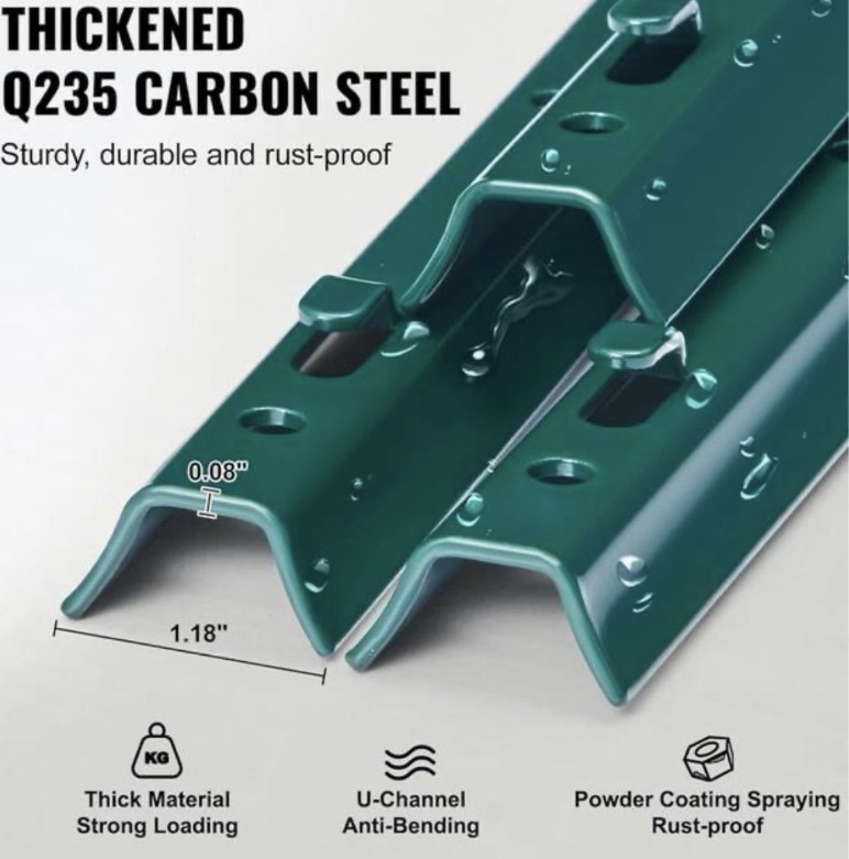 lot 152 image: 4 ft. U-Channel Steel Fence Post Stakes for Garden, Wire Fencing, Heavy-Duty Metal, Green, (4-Pack)