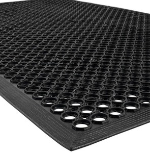 lot 7 image: 3 x 5 Anti-Fatigue Lightweight Restaurant Rubber Floor Mat with Drainage Holes, Beveled Edges, Non-Slip Mats, Black