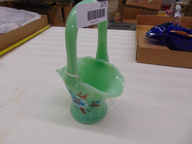 lot 2271 image: Green Glass Basket