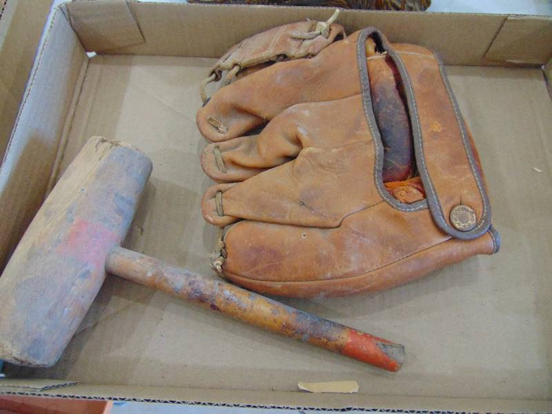 lot 2390 image: Antique Glove & Wooden Mallet