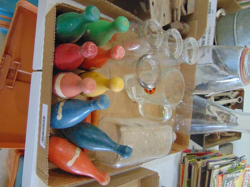 lot 2392 image: Glass Jars & Wooden Bowling Pins