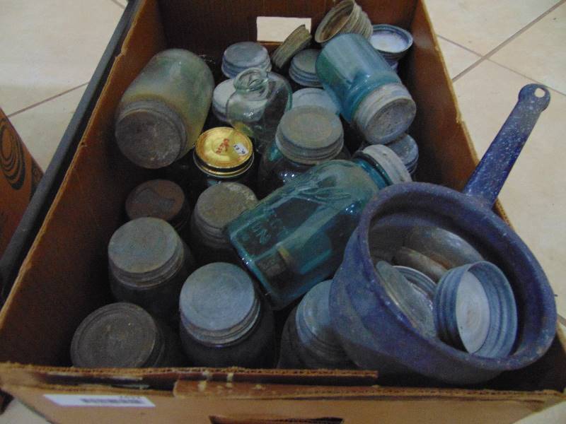 lot 2432 image: Old Canning Jars & Zinc Lids
