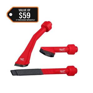 lot 154 image: Milwaukee AIR-TIP Claw Utility Nozzle  Rotating Corner Brush  Flexible Long Crevice Tool For WetDry Vacuums Automotive Set (3-Pc) - Retail $60