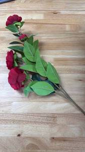 lot 175 image: Artificial Red Rose Flower Spray with Green Leaves - Retail $10