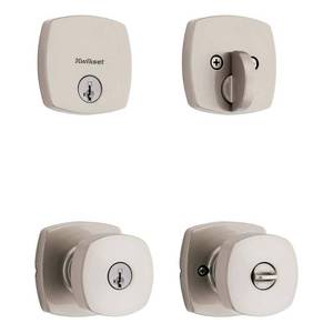 lot 132 image: Arroyo Keyed Entry Knob and Single Cylinder Deadbolt Combo Pack featuring SmartKey Security in Satin Nickel - Retail $72