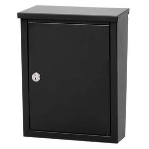 lot 136 image: Architectural Mailboxes Chelsea Locking  Vertical Wall-Mounted Mailbox for Outside  Metal Galvanized Steel Small Mail box with Lock and Key Drop Box  Black - Retail $40