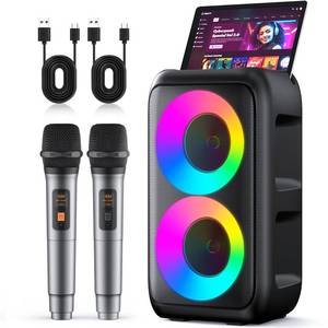 lot 2468 image: Karaoke Machine, Bluetooth Speaker with 2 Wireless Microphones Adults Kids - Retail $40