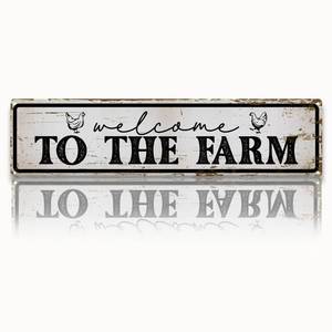 lot 2493 image: Welcome to the Farm Sign, Rusty Metal Tin Signs 15.8x4 inches, Outdoor Welcome Sign, Vintage Hanging Metal Plaque for Garden Yard Fence Home Decor, Farmhouse Front Door Porch Decoration - Retail $10