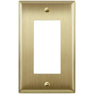 lot 2494 image: ENERLITES Decorator Switch Outlet Metal Wall Plate, 1-Gang Brushed Brass - Retail $18