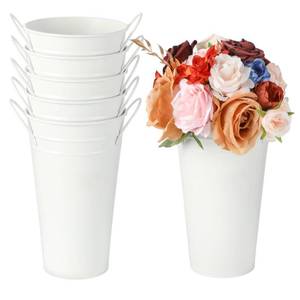 lot 2495 image: 6 Pcs White Flower Buckets, Galvanized Metal Vases,7.9 Inches Flower Vase with Handles, French Flower Bucket��Rustic Farmhouse Vases for Home Decor Wedding Table Centerpiece - Retail $31