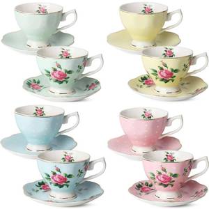 lot 2496 image: BTaT- Floral Tea Cups and Saucers, Set of 8, 8 oz - Retail $46
