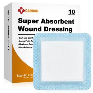lot 2503 image: Carbou 4 x 4 Super Absorbent Wound Dressing, 10 Pack, Non-Adhesive Pads - Retail $15