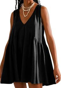 lot 2515 image: Tomosc Sleeveless Mini Dress for Women 2026 Summer Casual V Neck Sundress Loose Babydoll Dress with Pockets (2S-Black-M) - Retail $28