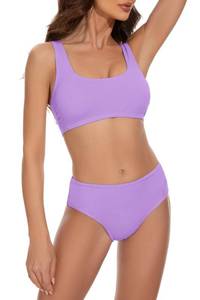 lot 2517 image: Period Two Piece Swimwear Bikini Sets Girls Mid Rise Swimsuit Sporty Purple S - Retail $36
