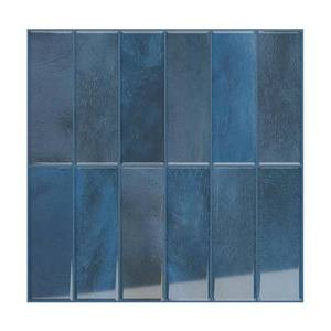 lot 2525 image: VEELIKE Cobalt Blue Peel and Stick Backsplash Tile 6 Sheets 12x12 Stick on Subway Tile Backsplash for Kitchen Bathroom Self Adhesive Waterproof Navy Blue Wall Tiles for Fireplace Laundry Room - Retail $20