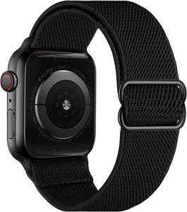 lot 2528 image: OXWALLEN Stretch Solo Loop Band Compatible with Apple Watch Series 1110987654 SE 321 42mm 41mm 40mm 38mm, Adjustable Elastic Nylon Braided Sport Strap for iWatch Women Men, Matte Black - Retail $10