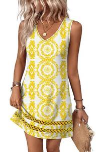 lot 2539 image: Sipaya Yellow Dress Women Sundresses Summer Boho Dresses Graduation Dress V Neck Fashion Clothing Mini Wedding Guest Cocktail Travel Outfits Yellow Print M - Retail $18