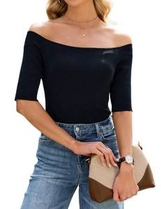 lot 2545 image: Blooming Jelly Womens Sweaters Pullover Knit Short Sleeve Tops Lightweight Business Casual Off Shoulder Summer Outfits 2026(Black, Small) - Retail $10