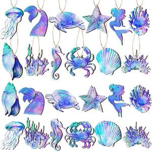 lot 2546 image: FairySandy 36 Pcs Summer Ocean Animals Ornaments for Tree Mermaid Ornament Wooden Flat - Retail $14