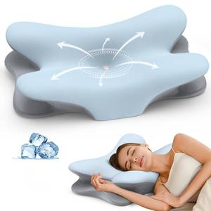 lot 2547 image: Cervical Pillow for Neck Pain Relief, Ergonomic Neck Pillow for Sleeping, Contour Pillow for Neck Support, Memory Foam Pillows for Side Back Stomach Sleepers (Blue & Grey) - Retail $36