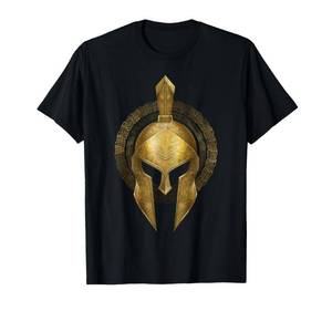 lot 2569 image: BLUE NOT BLACK Small Spartan Helmet Warrior Gold Gladiator Sparta Greek Gym T-Shirt - Retail $18