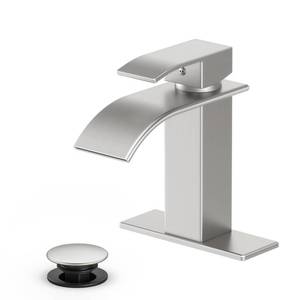 lot 2589 image: SEE PHOTOS Ryuwanku Waterfall Bathroom Faucet,Brushed Nickel Stainless Steel, 1-Handle - Retail $29