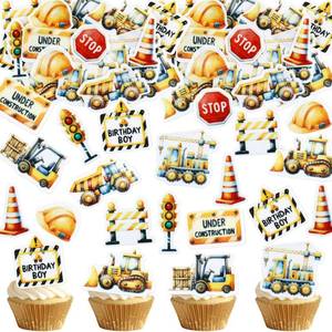 lot 2599 image: 44PCS Edible Construction Cupcake Toppers Under Construction Stop Sign Traffic Light Dump Truck Excavator Tractor Cupcake Picks for Constructions Theme Baby Shower Boys Birthday Party Decors - Retail $8