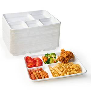 lot 2604 image: ECOLipak Compostable Disposable 5 Compartment Paper Plates, 10.25inch - Retail $29