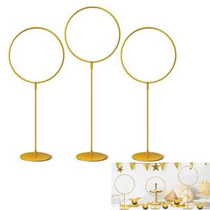lot 2614 image: Qhinaster 3 Pieces Gold Metal Round Hoop Magical Wizard Party Hoop with Stand Gold Ring Centerpieces Large Goal Posts - Retail $17