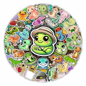 lot 2622 image: 100Pcs Reptile Stickers, Lizard Stickers for Water Bottle and Laptop - Reptile Party Supplies & Decorations, Snake Vinyl Decals, Gifts for Women & Men - Retail $6