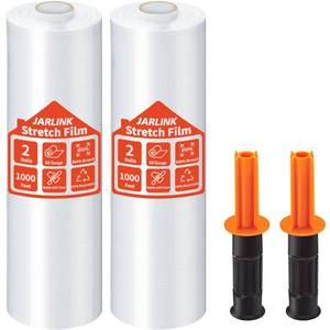 lot 2644 image: JARLINK 2 Pack Stretch Film, 15 x 1000 Shrink Wrap for Pallet Wrap - Retail $36