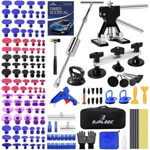 lot 2646 image: SJPLZQC Car Dent Puller Kit, 140 PCS Paintless Dent Removal Kit with T-bar Dent Puller, Bridge Puller, Dent Lifter, Suction Cup Puller. Dent Remover Tool for Car Dents, Hail Damage, Door Ding Repair - Retail $50