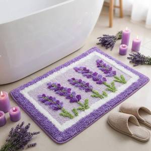 lot 2655 image: Boao Lavender Purple Floral Bath Mat Non Slip Bathroom Rug, 24 x 16 in - Retail $20