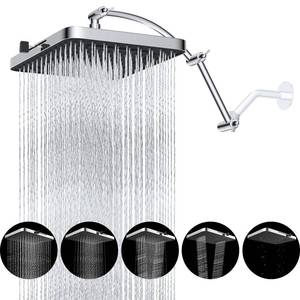 lot 2656 image: Hibbent Rain Shower Head, 13 High Pressure Rainfall Square 5 Spray Mode Showerhead with 16 Shower Head Extension Arm, Solid Brass Adjustable Shower Arm Extender, Waterfall fixed Showerheads, Chrome - Retail $60