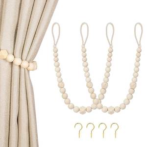 lot 2657 image: KLOGTSIND Wood Bead Curtain Tiebacks, 2 Pack Curtain Tie Backs with Hooks - Retail $5