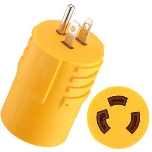lot 2677 image: Kanayu Locking 30 Amp to 110 Rv Adapter, 5��15P Male to L5��30R Female - Retail $12