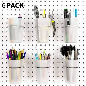 lot 2684 image: Kuhome 6 Set Pegboard Hooks with Cups, Ring Style Bins with Rings, Pegboard Cup Holder Accessories for Organizing Storage (Transparent) - Retail $12