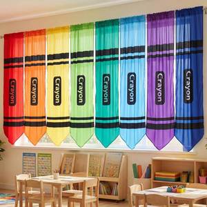 lot 2687 image: SmoothNovelty Rainbow Crayon Sheer Curtains, 8 Pcs, Classroom, 23.6x63 in - Retail $17,333