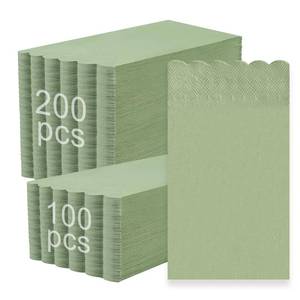 lot 2695 image: 100 Pcs Sage Green Cocktail Napkins Disposable Green Scalloped Napkins - Retail $13