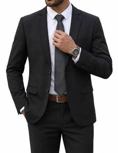 lot 2700 image: COOFANDY Mens 2 Piece Suits Classic Fit 2 Button Dress Suits Tuxedo Jacket Blazer for Wedding Business Dinner Prom Black One S - Retail $80