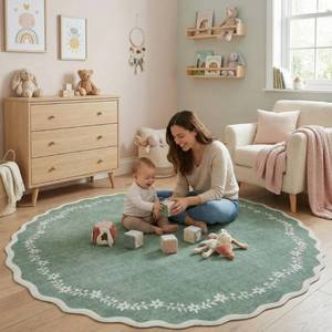 lot 2701 image: GarveeHome Round Area Rug 5ft Scalloped Washable Circle Rug for Bedroom - Retail $70