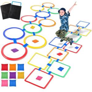 lot 2702 image: RoundFunny 2 Sets of 2 in 1 Hopscotch and Beanbag Toss Kit - Retail $30