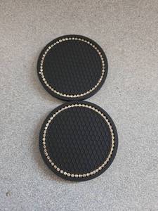 lot 2706 image: Yousheng 2PCS Bling Car Cup Coaster, Universal Holder Insert Rhinestone Anti Slip Silicone Accessories Suitable for Most Interior, Best Gift Women, Black and Silver - Retail $5