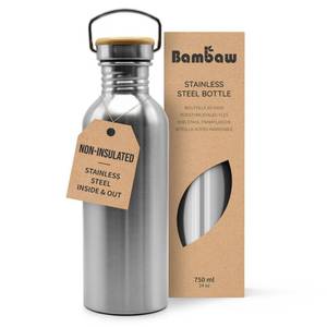 lot 2714 image: Bambaw Stainless Steel Single Wall Water Bottle, 24 oz, 750 ml, Reusable, Leakproof, Dishwasher Safe, BPA Free, Ideal for Travelling, Hiking, Yoga - Retail $16