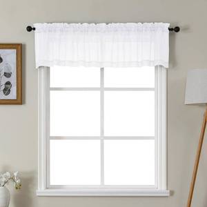 lot 2723 image: Gwine White Valances for Windows, Small Light Filtering Rod Pocket Cafe Valance Curtains, Soft Sheer Curtain for Bathroom Laundry Basement, 42Wx14L inch, 2 Pieces - Retail $7